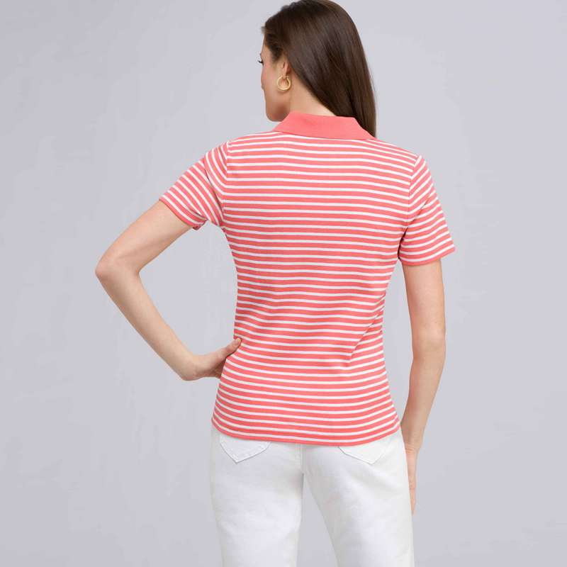 Knit Pullover, fiesta coral & white, large image number 1