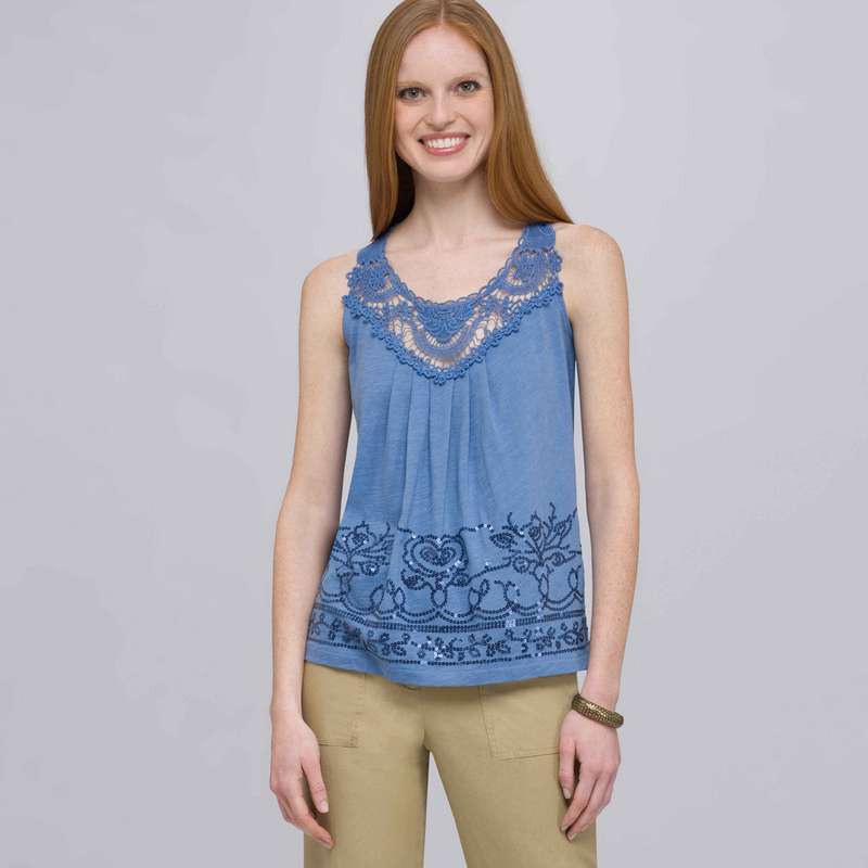Tank With Applique and Sequins, Blue Stone Combo, large image number 0